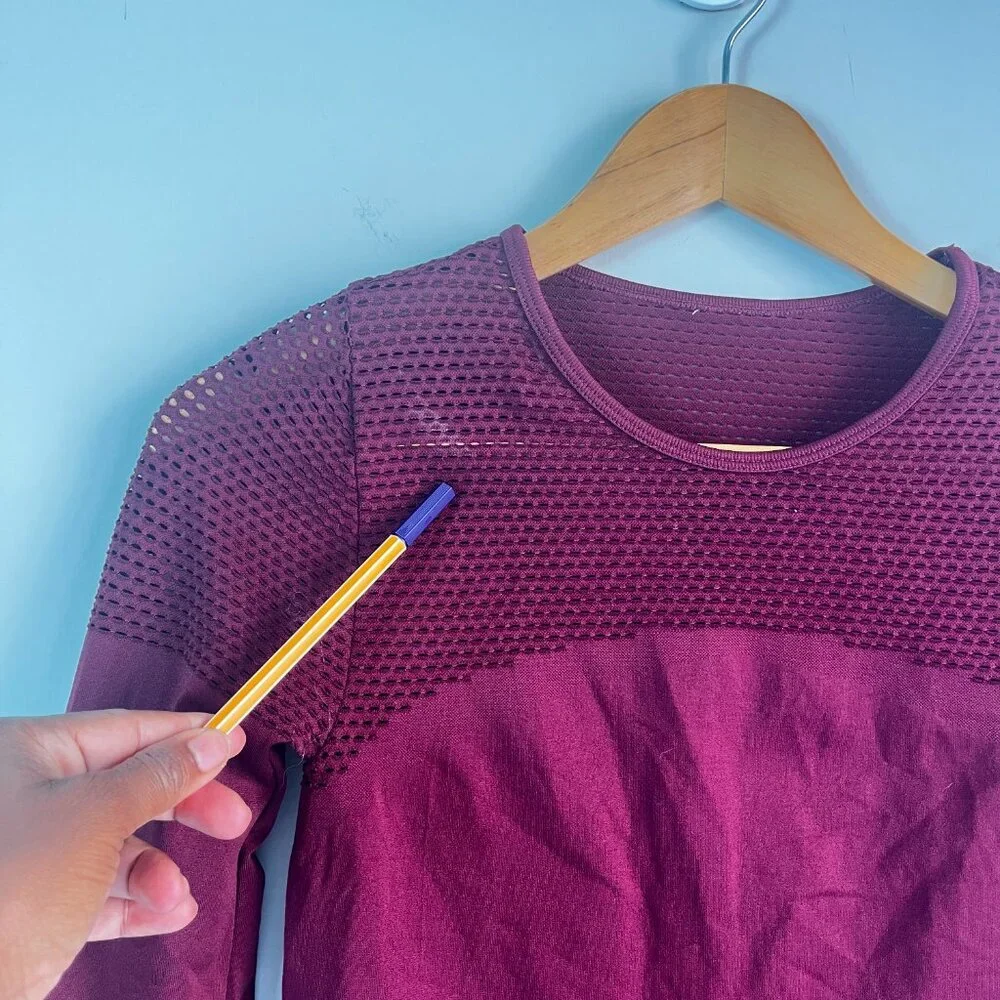 2/$30 Fabletics Burgundy Mesh Long Sleeve Top Medium